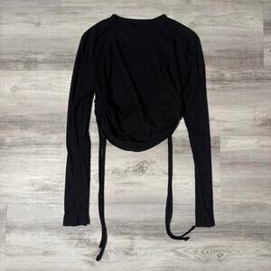 Black Long Sleeve Tie Front Top Adjustable Strings Cute Going Out Shirt